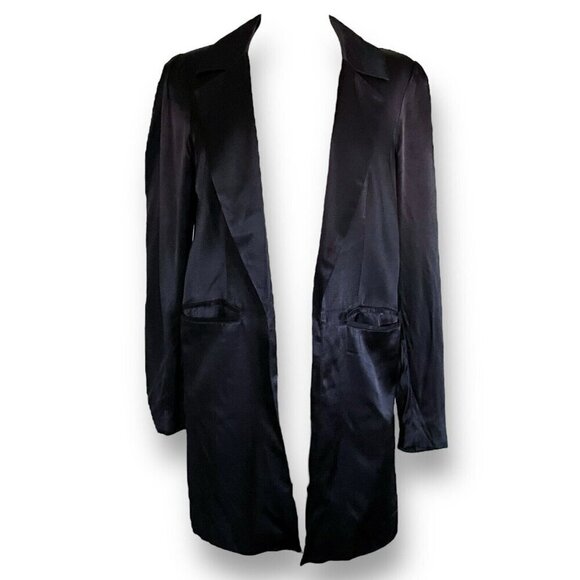 Fame and Partners x Free People Womens Axel Blazer Sz 0 Black Satin Oversized - Picture 3 of 11